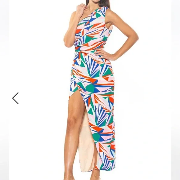 ALESSI one shoulder patterned maxi dress in bright geo - Picture 2 of 6